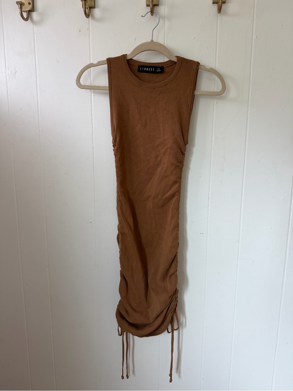 Lioness Brown Ruched Tank Midi Dress